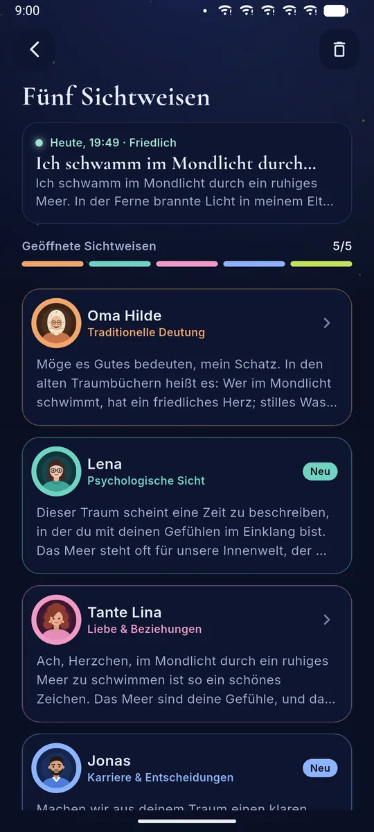 Ein Traum mit Deutungen von fünf Deutern