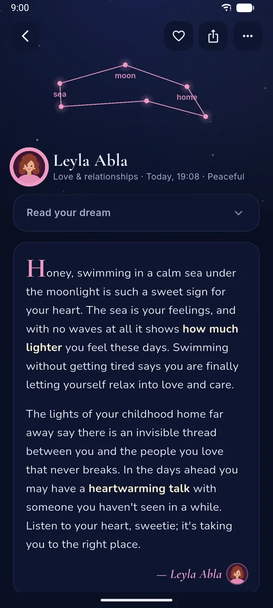 A detailed, letter-like dream reading