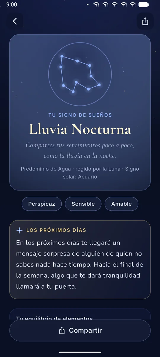 Tarjeta de personalidad celeste