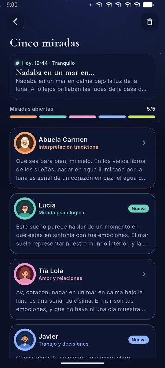 Un sueño con interpretaciones de cinco intérpretes