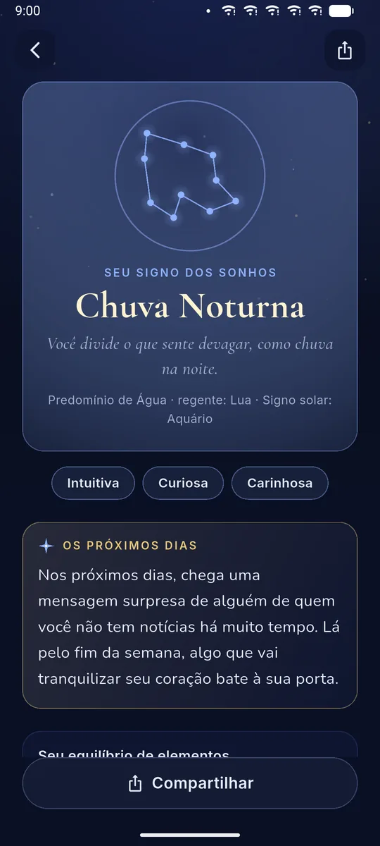 Cartão da personalidade do céu