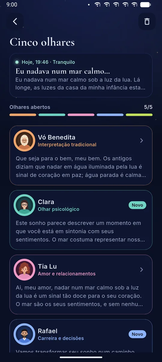 Um sonho com interpretações de cinco intérpretes
