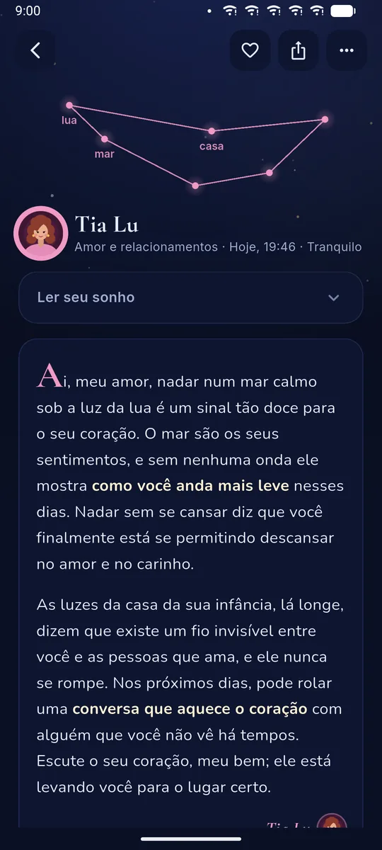 Uma interpretação de sonho detalhada, como uma carta
